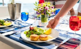 Crab Cakes from the Freight Shed restaurant in Baddeck, Nova Scotia, served aboard the Cape Bretoner 1 catamaran