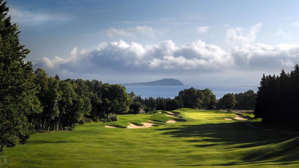 fairway of Highland Links Golf Course overlooking Atlantic Ocean and Ingonish Island